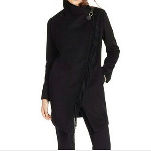 Lauren Ralph Lauren fringe asymmetrical wrap coat